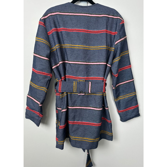 Anthropologie Dolan Left Coast Collection Coat M Striped Blue Cotton Blend Belt - Picture 7 of 9